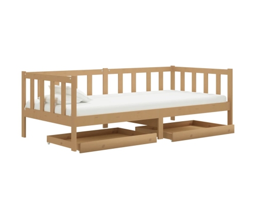 vidaXL Sofá cama con cajones madera pino maciza miel 90x200 cm