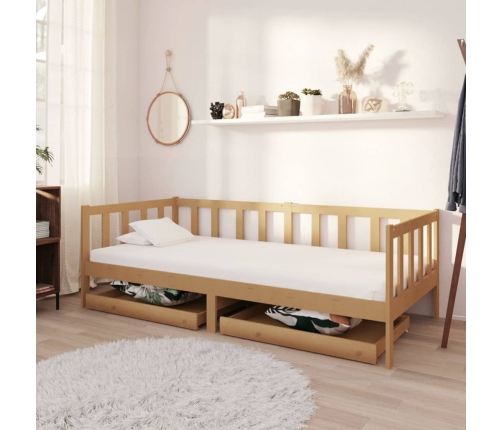 vidaXL Sofá cama con cajones madera pino maciza miel 90x200 cm