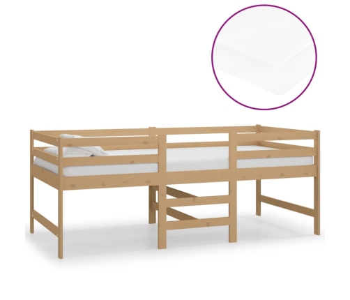 vidaXL Cama media alta con colchón madera pino marrón miel 90x200 cm