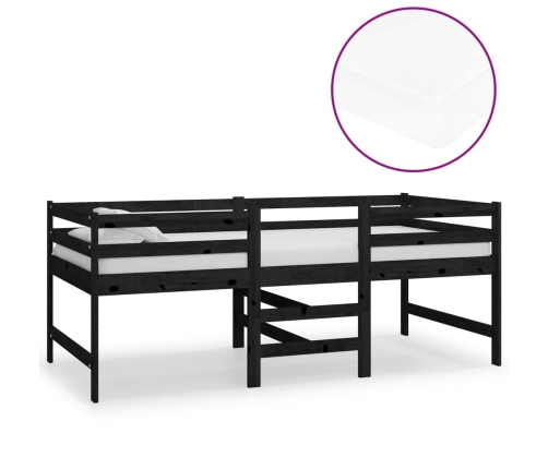 vidaXL Cama de altura media con colchón madera pino negro 90x200 cm