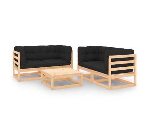 Juego de muebles de jardín 5 pzas y cojines madera maciza pino