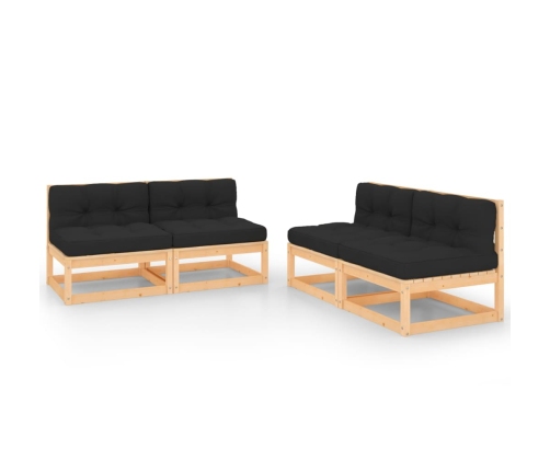 Juego de muebles de jardín 4 pzas y cojines madera maciza pino