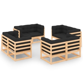 Muebles de jardín 8 pzas y cojines madera maciza pino