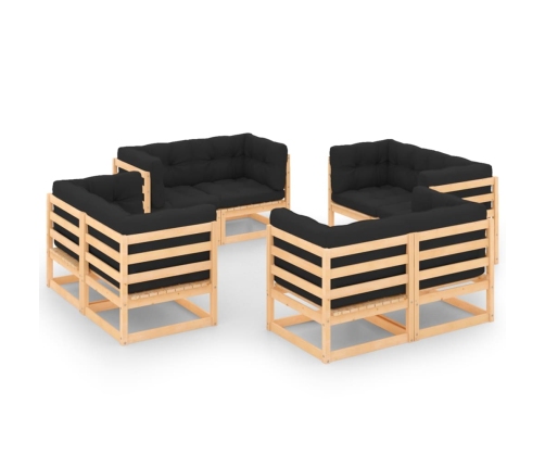 Muebles de jardín 8 pzas y cojines madera maciza pino