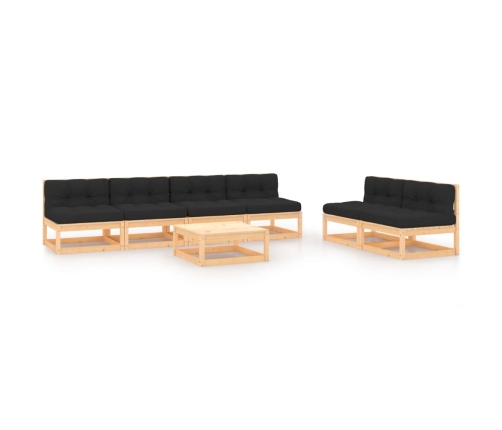 Juego de muebles de jardín 7 pzas y cojines madera maciza pino