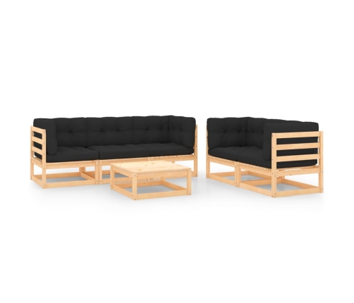 Juego de muebles de jardín 6 pzas y cojines madera maciza pino