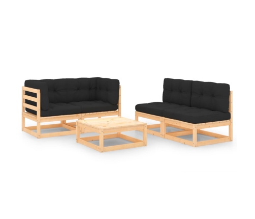 Juego de muebles de jardín 5 pzas y cojines madera maciza pino