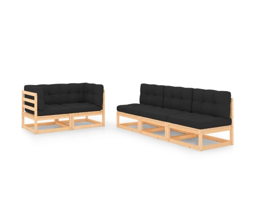 Juego de muebles de jardín 5 pzas y cojines madera maciza pino