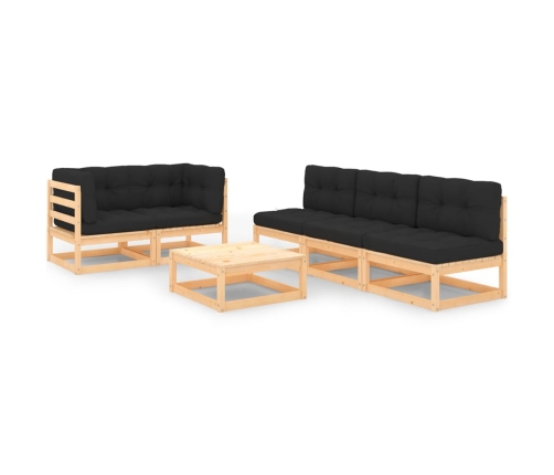 Juego de muebles de jardín 6 pzas y cojines madera maciza pino