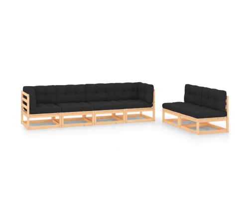 Juego de muebles de jardín 6 pzas y cojines madera maciza pino