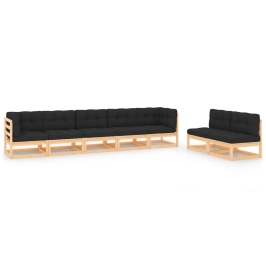 Juego de muebles de jardín 7 pzas y cojines madera maciza pino
