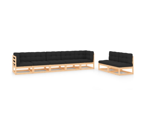Juego de muebles de jardín 7 pzas y cojines madera maciza pino