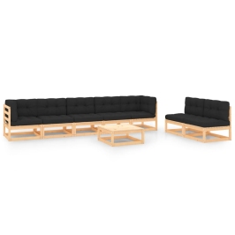 Muebles de jardín 8 pzas y cojines madera maciza pino