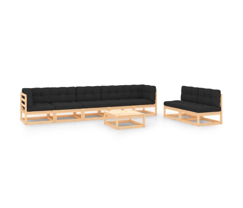 Muebles de jardín 8 pzas y cojines madera maciza pino