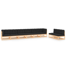 Muebles de jardín 8 pzas y cojines madera maciza pino