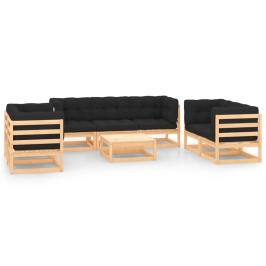 Muebles de jardín 8 pzas y cojines madera maciza pino