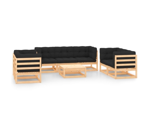 Muebles de jardín 8 pzas y cojines madera maciza pino