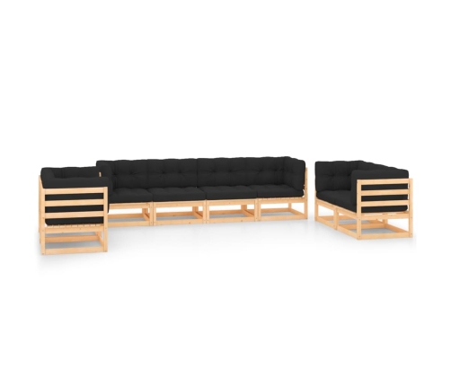 Muebles de jardín 8 pzas y cojines madera maciza pino