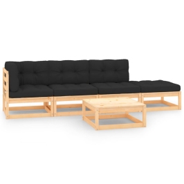 Juego de muebles de jardín 5 pzas y cojines madera maciza pino