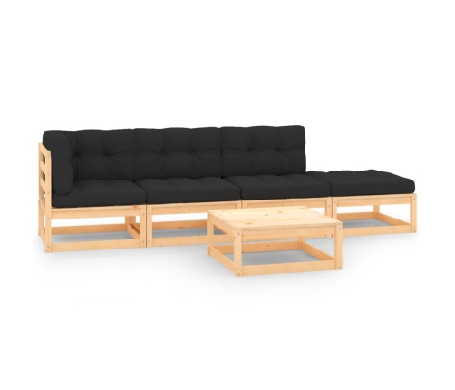 Juego de muebles de jardín 5 pzas y cojines madera maciza pino