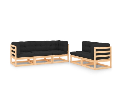 Juego de muebles de jardín 5 pzas y cojines madera maciza pino
