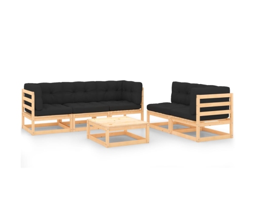 Juego de muebles de jardín 6 pzas y cojines madera maciza pino
