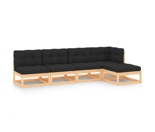 Juego de muebles de jardín 5 pzas y cojines madera maciza pino