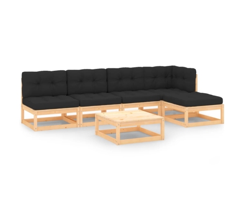 Juego de muebles de jardín 6 pzas y cojines madera maciza pino