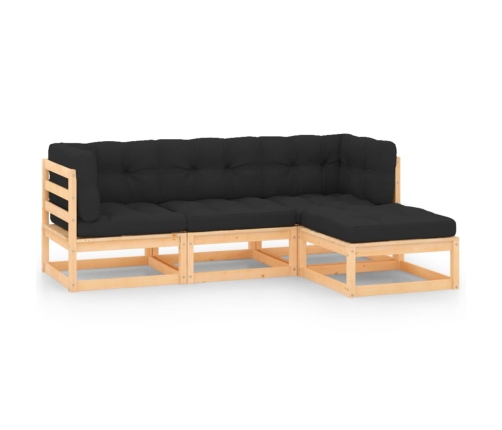 Juego de muebles de jardín 4 pzas y cojines madera maciza pino