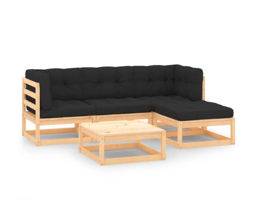 Juego de muebles de jardín 5 pzas y cojines madera maciza pino