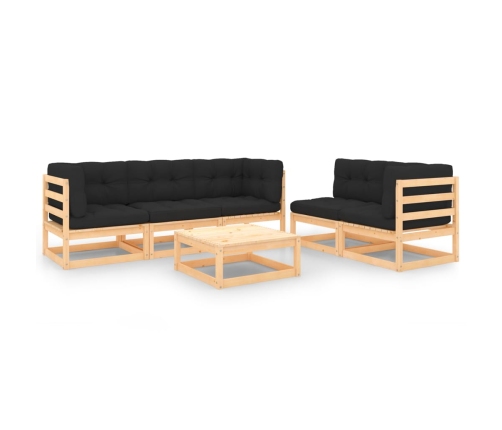 Juego de muebles de jardín 6 pzas y cojines madera maciza pino