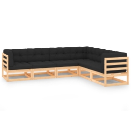 Juego de muebles de jardín 6 pzas y cojines madera maciza pino