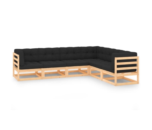 Juego de muebles de jardín 6 pzas y cojines madera maciza pino