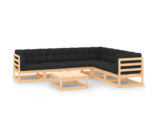 Juego de muebles de jardín 7 pzas y cojines madera maciza pino