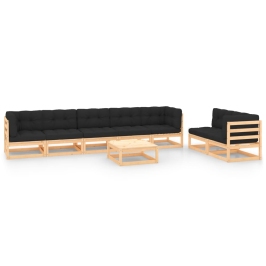 Muebles de jardín 8 pzas y cojines madera maciza pino