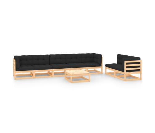 Muebles de jardín 8 pzas y cojines madera maciza pino