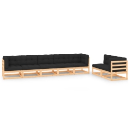 Juego de muebles de jardín 7 pzas y cojines madera maciza pino
