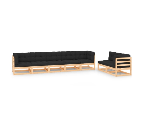 Juego de muebles de jardín 7 pzas y cojines madera maciza pino