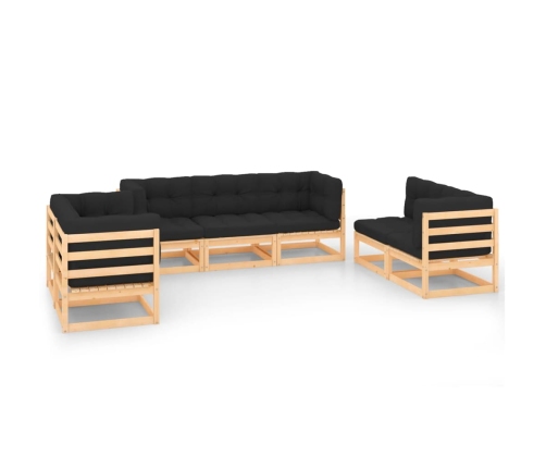 Juego de muebles de jardín 7 pzas y cojines madera maciza pino