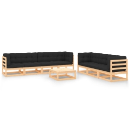 Muebles de jardín 8 pzas y cojines madera maciza pino