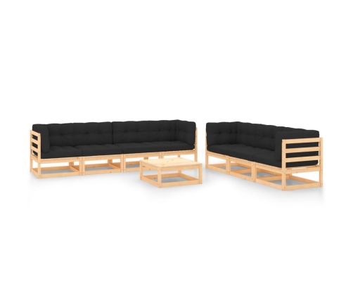 Muebles de jardín 8 pzas y cojines madera maciza pino