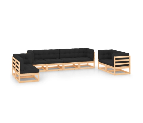 Muebles de jardín 8 pzas y cojines madera maciza pino