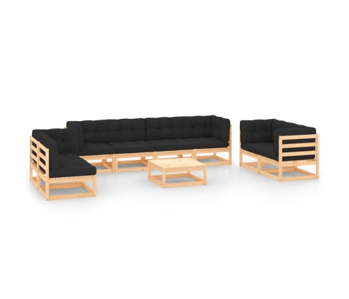 Juego de muebles de jardín 9 pzas y cojines madera maciza pino