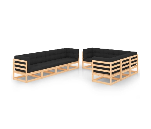 Juego de muebles de jardín 9 pzas y cojines madera maciza pino
