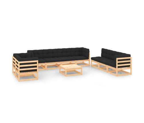 Juego de muebles de jardín 10 pzas y cojines madera maciza pino