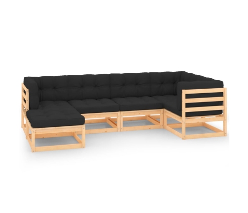 Juego de muebles de jardín 6 pzas y cojines madera maciza pino