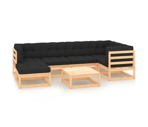 Juego de muebles de jardín 7 pzas y cojines madera maciza pino