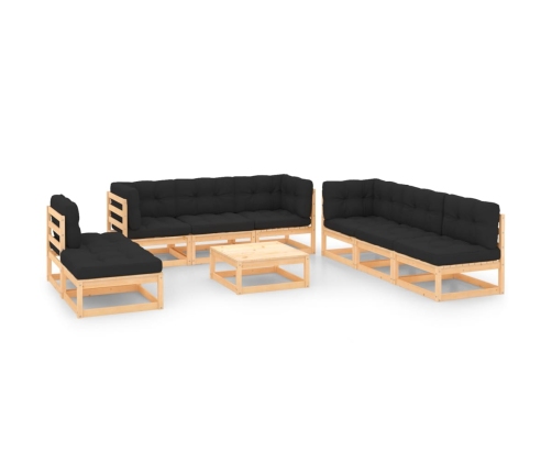 Juego de muebles de jardín 9 pzas y cojines madera maciza pino