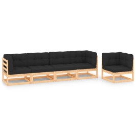 Juego de muebles de jardín 5 pzas y cojines madera maciza pino