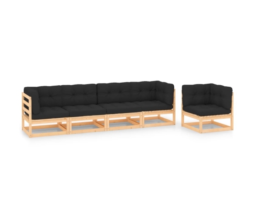 Juego de muebles de jardín 5 pzas y cojines madera maciza pino